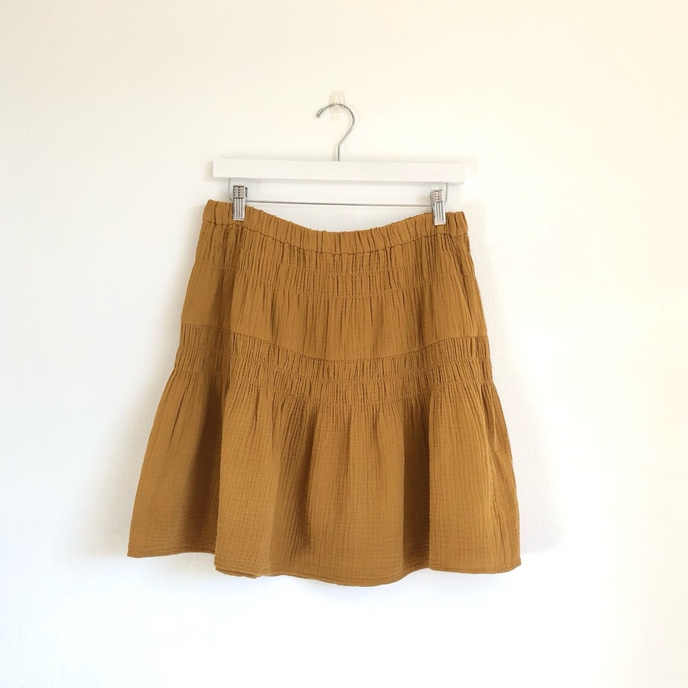 Madewell Double Gauze Smocked Mini Skirt | Antique Gold Size Medium